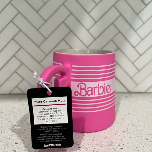Mattel Barbie Logo 21 oz Ceramic Mug Pink NWT - Picture 2 of 6
